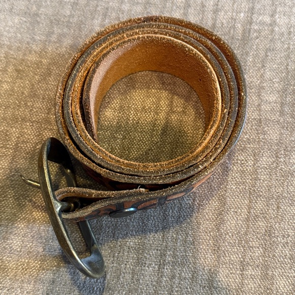 Vintage unisex Style Brown Leather Belt with Peace Symbols - Picture 6 of 11